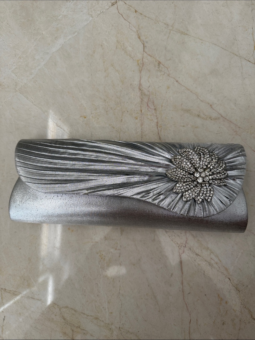 Silver Embellished Evening Clutch